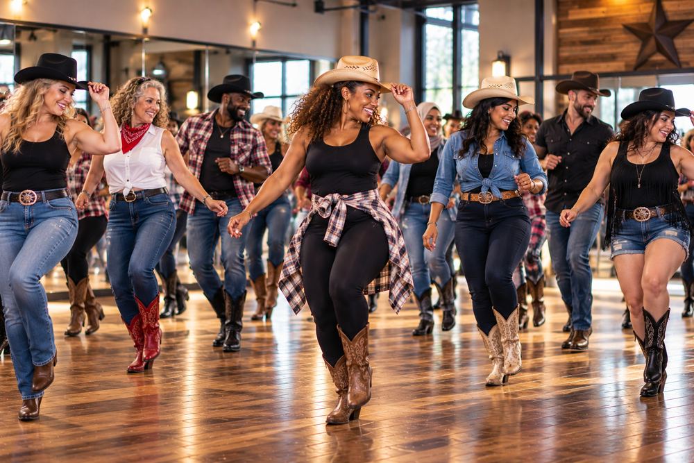 A packed line dance social